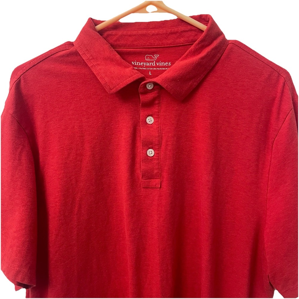 Vineyard Vines Men's Polo Shirt‎ Large Red Short Sleeve Regular Fit Cotton Blend